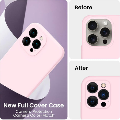 FireNova iPhone 15 Pro Max Case, Chalk Pink Silicone, 6.7", Camera Protection, Anti-Scratch Lining + 2 Screen