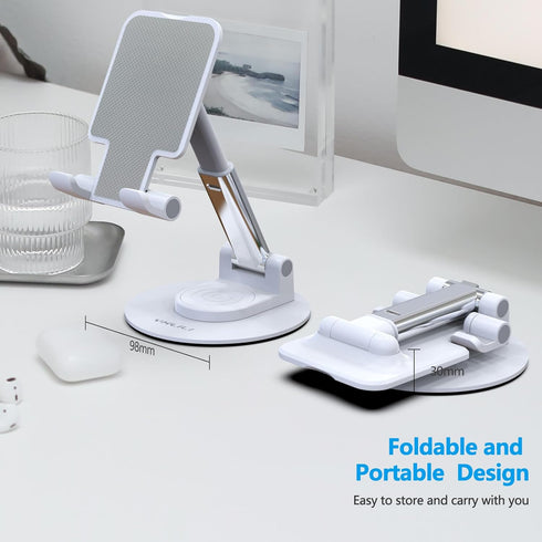 YXLILI Adjustable Foldable Phone Stand, 360° Rotating Cell Phone Holder for Desk, Compatible with iPhone 14/13/12/11