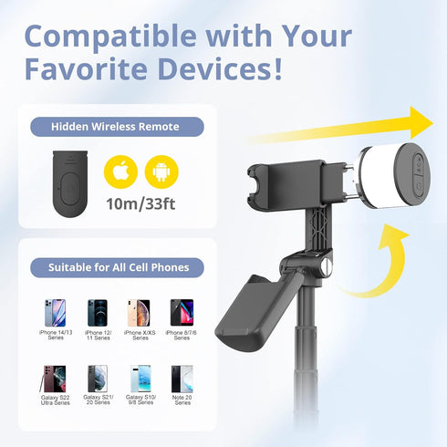 SENSYNE 360 Selfie Stick with Light, Phone Tripod with Rotatable Handle Compatible with Cellphones