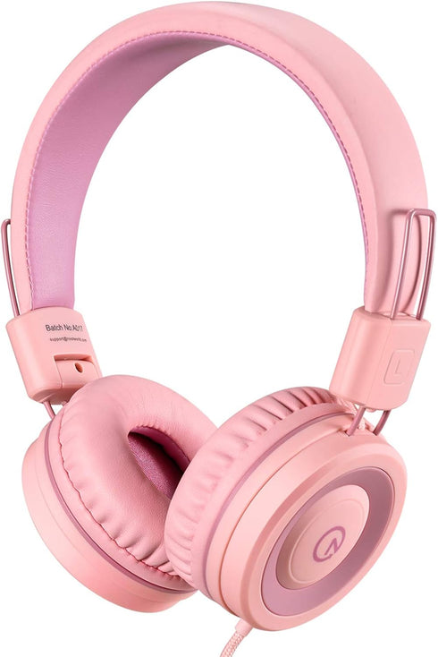 noot products Kids Headphones K11, Foldable Stereo Wired On-Ear Headset, Soft Pink