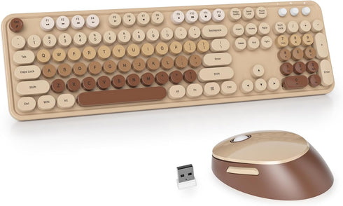GTSP Retro Wireless Typewriter Keyboard and Mouse Combo, 2.4GHz Full-Size Cute Office Computer Keyboard with Round