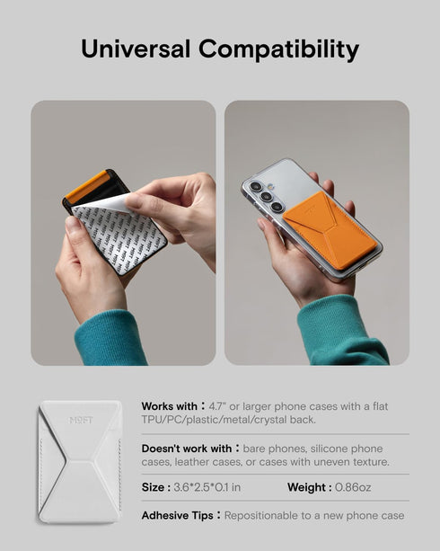 Phone Stand by MOFT - Adhesive Card Holder Fits 2-3 Cards, Slim & Portable Leather Phone Wallet, 2 Viewing Angles, RFID