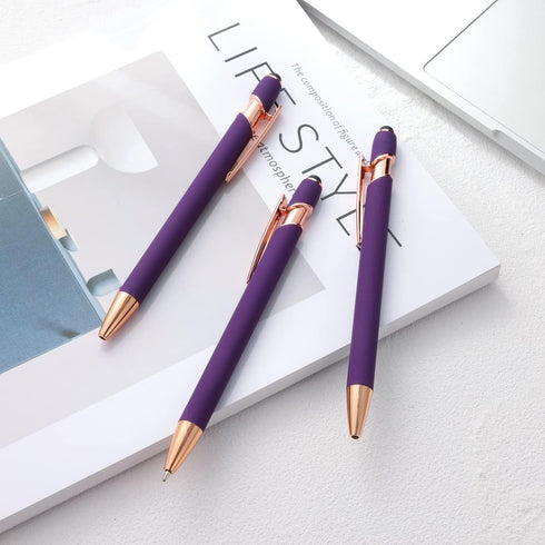 12 PCS 2 in 1 Stylus Ballpoint Pens with Stylus Tips, 1.0 mm Black Ink Metal Pens for Touch Screens, 12 Refills (Rose