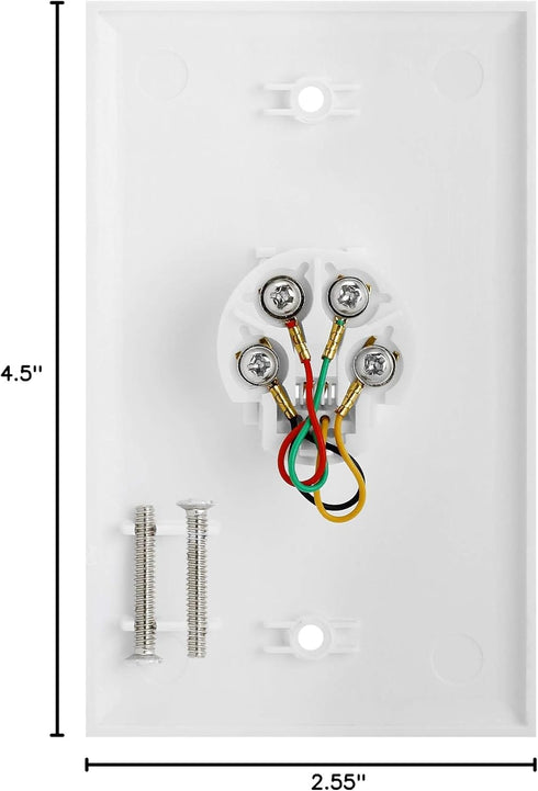 Cmple Single RJ11 Connector with 4 Conductors, Phone Wall Plate Jack, 6P4C with Screws