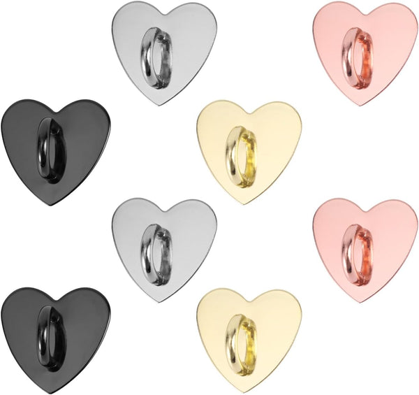 Gosknor 8pcs Heart Cell Phone Ring Holder, Metal Finger Ring Stand Heart-Shaped Sticky