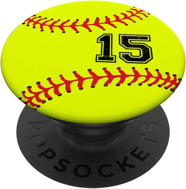 PopSockets Softball No #15 Jersey Number 15 Ball Catcher & Pitcher Gift: Swappable Grip for Phones & Tablets