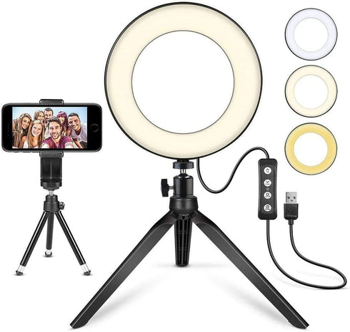 LED Ring Light 6" with Tripod Stand for YouTube Video and Makeup, Mini Camera Light with Cell Phone Holder