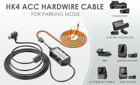 VIOFO HK4 Acc Hardwire Cable, USB-C for A329/A229/A119Mini2/A139Pro/WM1/T130 Dash Cam, Low Voltage Protection