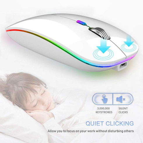 TENMOS Wireless Bluetooth Mouse, LED Slim Dual Mode Rechargeable Silent Mouse with Type C Adapter