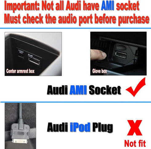 Bluetooth 5.0 Adapter Compatible with Audi A3 A4 A5 A6 A7 S3 S4 Q3 Q5 Q7 Volkswagen VW Skoda 2G 3G 3G+ AMI MMI Port Cable Music Play Connector Works with Apple iPhone iPod Android Device