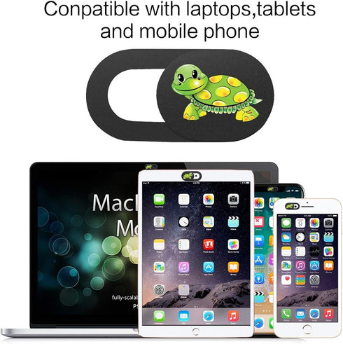 3 Pack Laptop Web Camera Cover, Ultra Thin Webcam Slide Turtle Printed for Laptop, Desktop, PC, and Smartphone