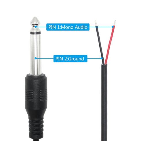 6.35mm Male Plug to Bare Wire Open End Audio Cable, 6FT, for Speaker Microphone Replacement DIY