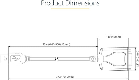 StarTech.com 3ft USB to Serial Cable with COM Port Retention, DB9 Male RS232 to USB Adapter