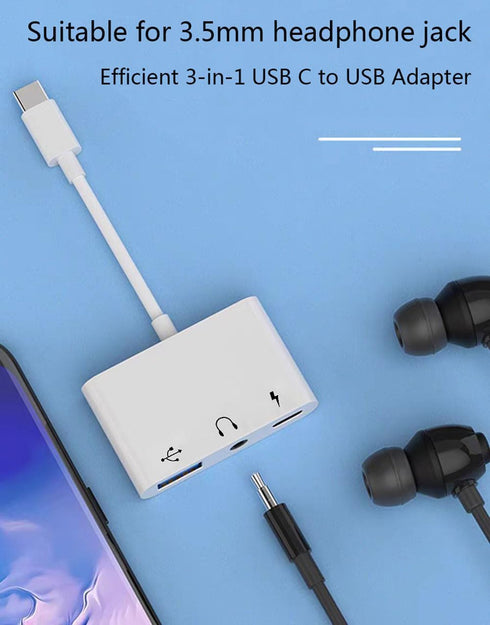 USB C to USB Adapter for Headphones, 3 in 1 USB-C Fast Charging Adapter, Super Speed Data Transfer, 60W Charging