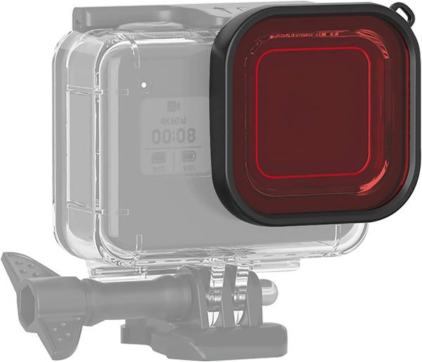 Camera Lens Diving Filter for 8 Action Camera, Waterproof Shell Underwater Diving Lens Filter with Rope (Red)