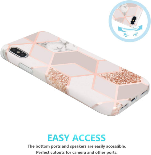 JAHOLAN Compatible iPhone X Case - Stylish Shiny Rose Gold Marble Design Clear Bumper Soft Rubber Cover