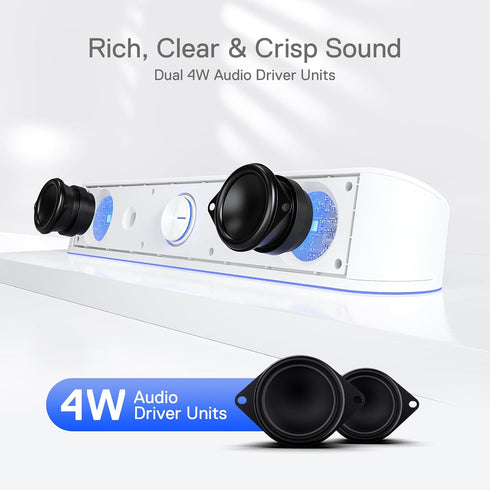 Redragon GS560 RGB Desktop Soundbar, 2.0 Channel Computer Speaker with Dynamic Lighting Bar, USB Powered, White