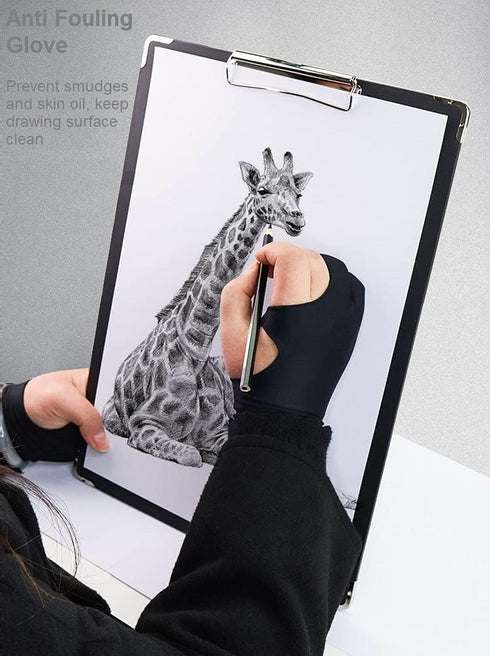 Drawing Glove for Digital Art, Artist Gloves with Two Fingers for iPad, Smudge Guard, Palm Rejection (2 PCS, Extra