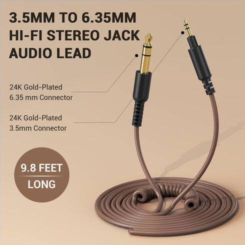 OneOdio Fusion A71/HiFi/Pro C/Pro M Wired Headphones Audio Cable, Brown - 6.35mm to 3.5mm