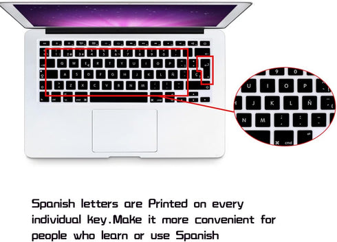 HRH Spanish Silicone Keyboard Cover for MacBook Air 13, MacBook Pro 13/15/17, iMac - Black Protector