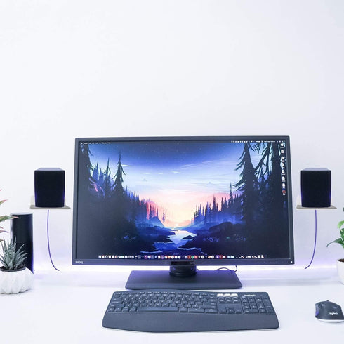 TXEsign 2-Pack 4.25" Acrylic Small Floating Shelves for Speaker Mount, Webcam, Cell Phones, Display Shelf (White, Small)