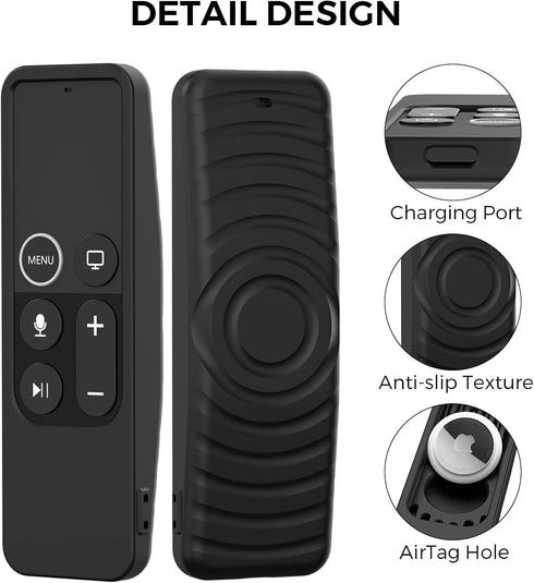 AhaStyle Protective Case for Apple TV Siri Remote, Anti Slip Silicone Cover with AirTag Holder, Compatible with 2016