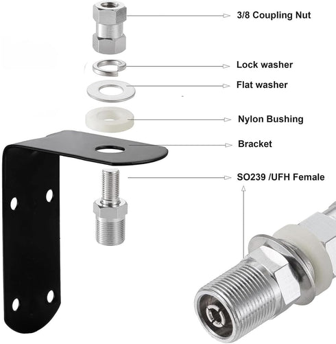 SO-239 3/8-24 L-Shape Universal CB Antenna Hood/Trunk Channel Wall Mount with Stud Compatible with Standard Threaded
