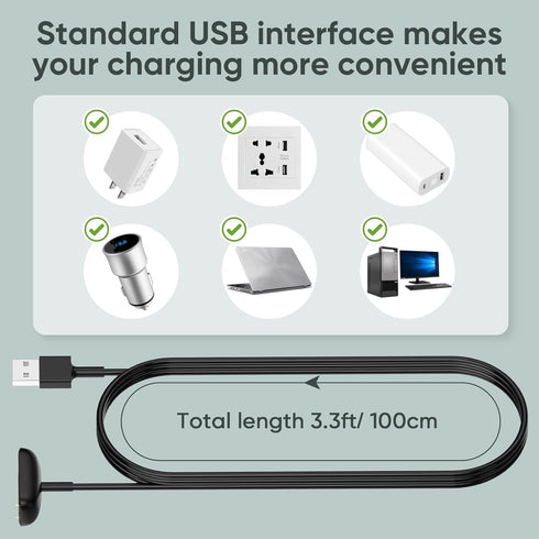 Charging Cable for Fitbit Charge 6, Replacement Charger (3.3ft, 2-Pack)
