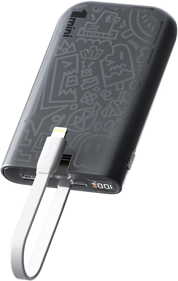 imuto Graffiti Style Portable Charger, 10000mAh Power Bank with Built-in Lightning Cable, 22.5W Fast Charging,