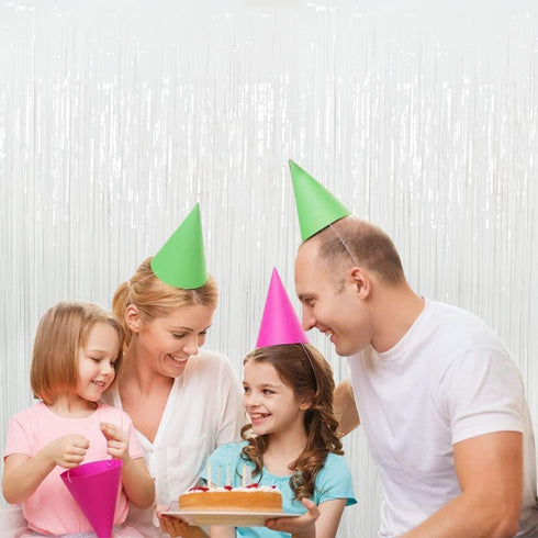 3Pcs White Metallic Tinsel Foil Fringe Curtains, 3.28ft x 6.56ft, White Photo Booth Backdrop Streamer Curtain for Party