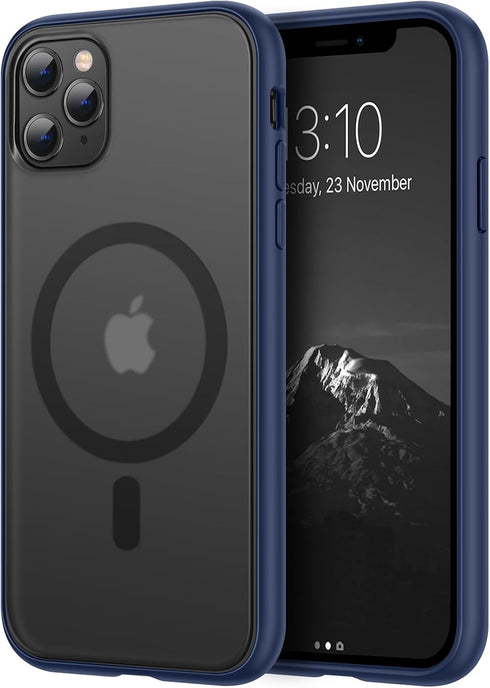 TENDLIN iPhone 11 Pro Max Case - Translucent Matte Hard Back, Soft Silicone Bumper, MagSafe Compatible (Blue)