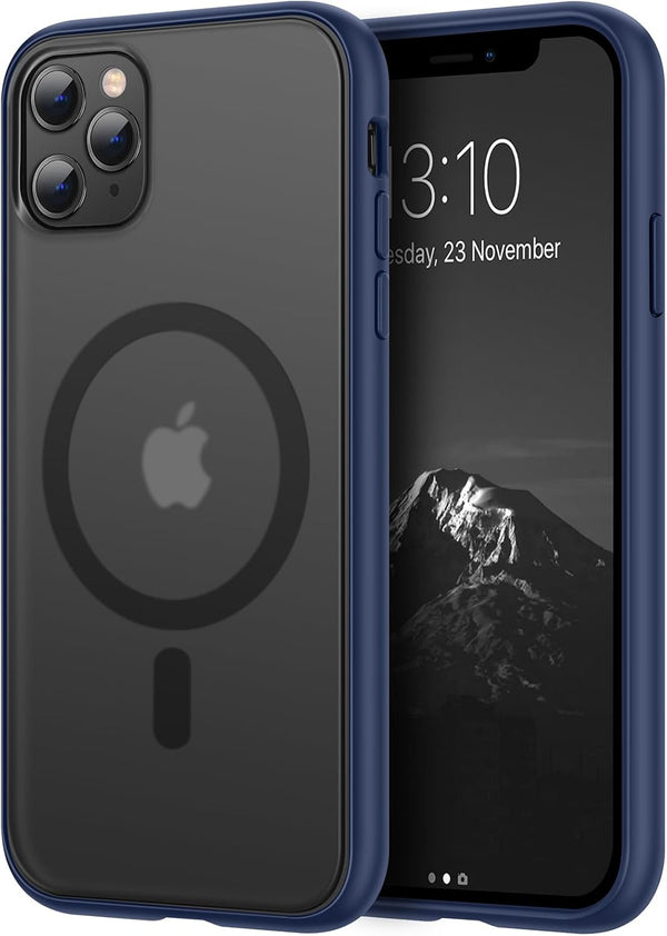 TENDLIN iPhone 11 Pro Max Case - Translucent Matte Hard Back, Soft Silicone Bumper, MagSafe Compatible (Blue)