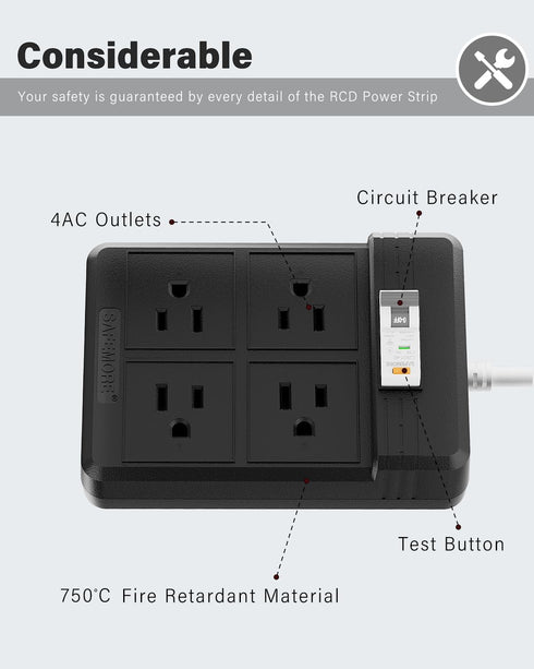 Extension Cord with 4 Gang Sockets, GFCI Power Strip, 15A Grounded 6.56FT Heavy Duty Cable for Outdoor