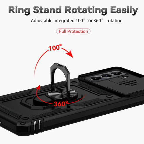 Samsung Galaxy S21 Case with Dual Layer Military-Grade Protection, Kickstand, HD Screen Protector, Black