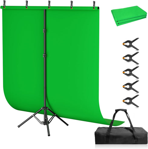 Qoolfoto Green Screen Backdrop Kit, 57ft Portable Greenscreen Background with Adjustable T-Shaped Stand,