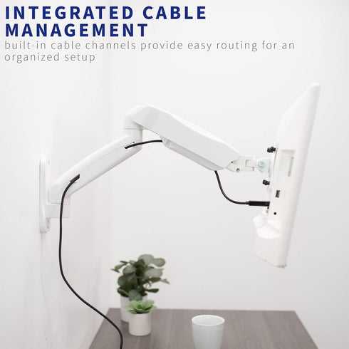 VIVO Height Adjustable Pneumatic Single Monitor Wall Mount, Full Motion Articulating for 17 to 27 inch Screen, White