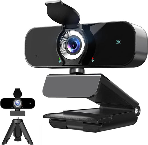 Lusinx 2K Webcam for Computer, USB Plug&Play, Auto Low Light Correction, Privacy Cover,