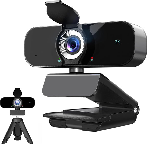 Lusinx 2K Webcam for Computer, USB Plug&Play, Auto Low Light Correction, Privacy Cover,
