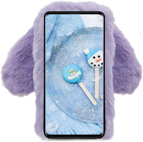 Rabbit Case for Samsung Galaxy S23 FE 5G, Cute 3D Bunny Ears Soft Furry TPU Bumper Protective Cover - Purple