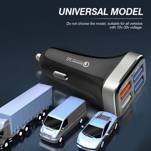 USB Car Charger Adapter, 4 Ports QC3.0 Cell Phone Fast Charger, Multi-Port Smart Quick Charger for Cigarette Lighter,