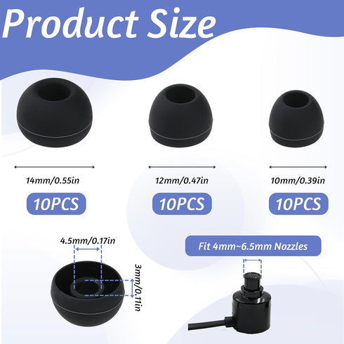 30 Pcs Silicone Replacement Earbud, Ear Buds Tips Headphone Earpads Soft Silicone Ear Tips Ear Bud Tips Replacement in S/M/L Sizes Earphone Cover Fit Most Headphones (Black)