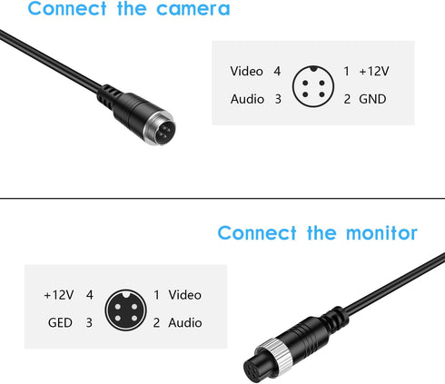 EKYLIN 16FT 5M Waterproof 4-Pin Car Video Extension Cable for CCTV Rearview Camera Truck Trailer
