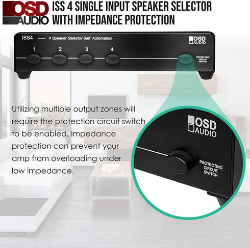 OSD Audio ISS4 4 Zone Speaker Selector Switch with Impedance Protection