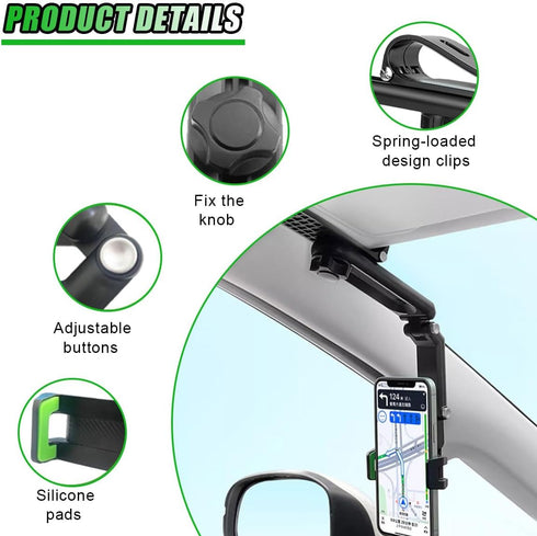 UHANBUT 360 Rotatable Car Sun Visor Phone Holder, Portable Retractable Automotive Cell Phone Mount, Universal Vehicle
