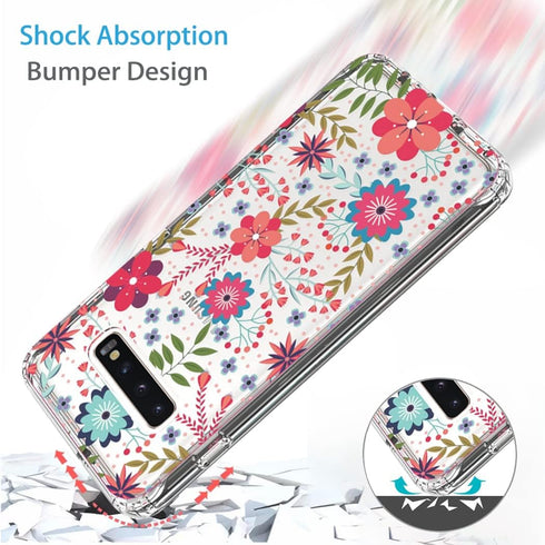 Clear Case for Galaxy S10, Soft TPU 360 Full Body Shockproof Hybrid Bumper Cover with Floral Prints