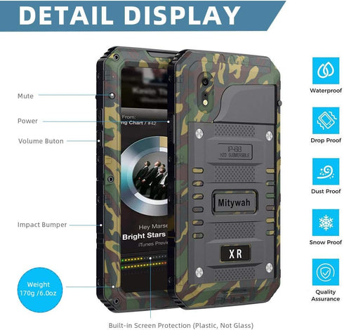 Mitywah Heavy Duty Waterproof Case for iPhone XR, Shockproof Full Body Underwater Protective Metal Case 6.1 inch,