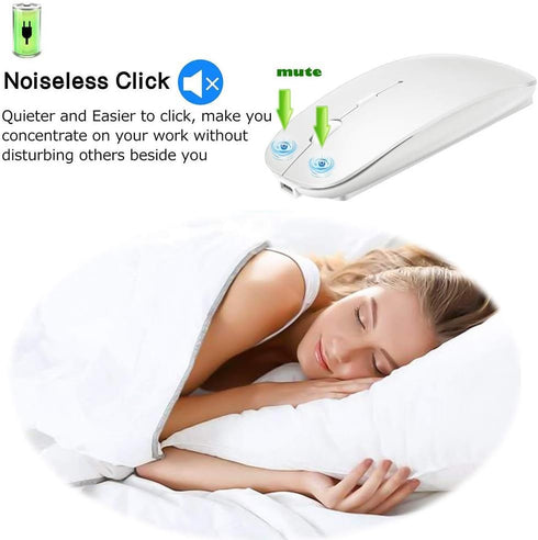 KLO Bluetooth Mouse, 4 Modes Rechargeable, 3.0/5.2 + USB-2.4G/Type-C, Compatible with MacBook Pro/Air, White