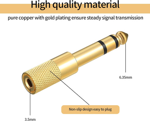 4 Pcs 6.35mm Male to 3.5mm Female Stereo Headphone Adapters, Gold Plate Audio Adapter Jack Plug for Headphones