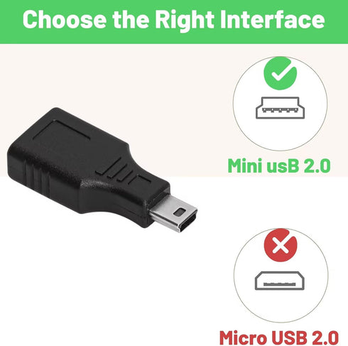 USB 2.0 Type A to Mini USB 5-Pin Adapter - 2 Pack, Black