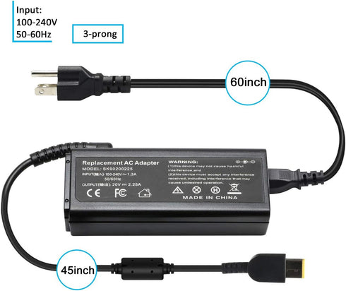 45W 20V 2.25A Adapter Laptop Charger Compatible for Lenovo Models ADLX45NLC3A, ADLX45NCC3A, ADLX45NDC3A, 45N0289